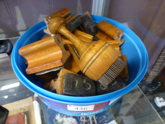 An assortment of wooden printing blocks