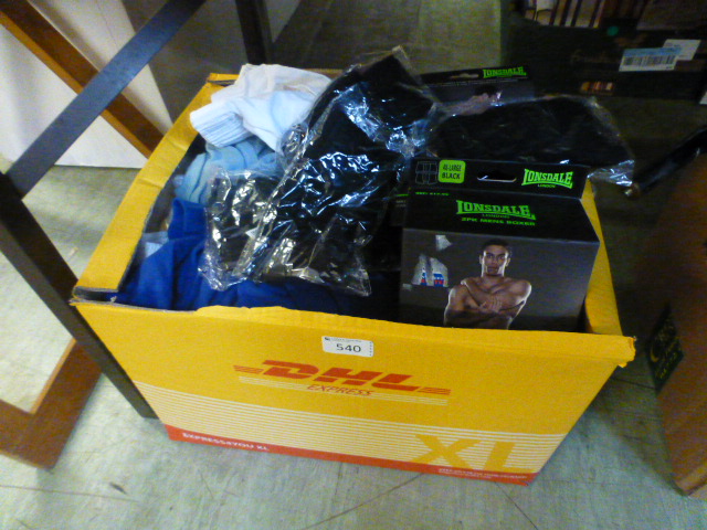 A box of as new garments to include boxe