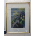 A framed and glazed watercolour of flowe