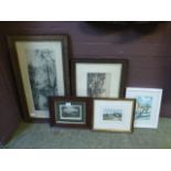 Five framed and glazed prints, to includ