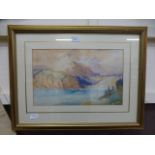A framed and glazed watercolour of lake