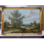 A modern gilt framed oil on canvas of co