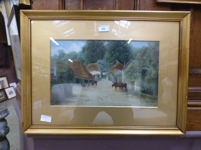 A framed and glazed oil painting of catt