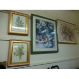 Four assorted framed and glazed prints o