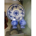 A blue and white Minton plate together w