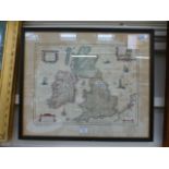 A framed and glazed coloured map of the