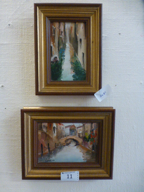 Two framed oil on boards of Venetian sce