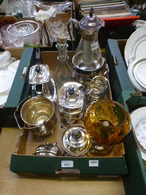 A tray containing a plated tea set, ice