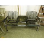 A weathered teak two seat garden bench w