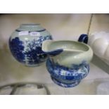 Two reproduction blue and white items to