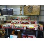 A shelf containing an assortment of boxe