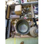 Two trays of metalware to include copper