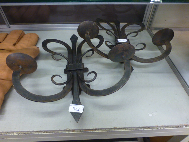 Two metalwork wall sconces