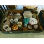 A tray containing pot lids, water jugs,