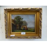 An ornate gilt framed oil on canvas of l