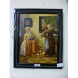 A oil on board of Dutch interior scene,