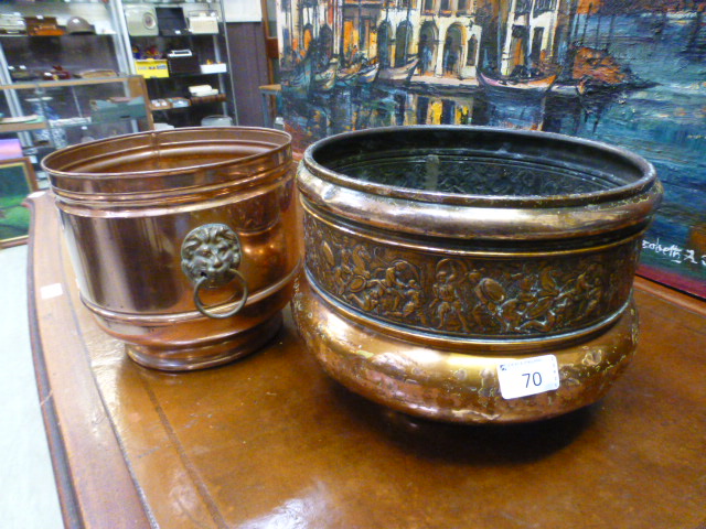 Two brass planters