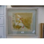 A framed and glazed watercolour of feedi