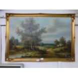 A modern gilt framed oil on canvas of co