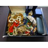 A box of assorted costume jewellery and