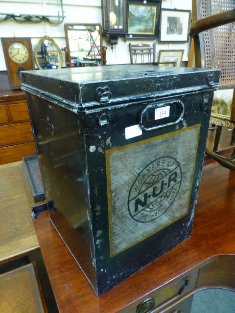 A black painted metal ballot box
