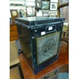 A black painted metal ballot box