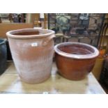 A salt glazed planter along with one oth