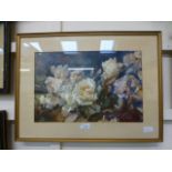 A framed and glazed watercolour of roses