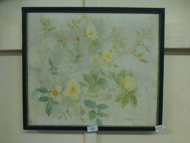 A framed oil on board of roses signet Ma