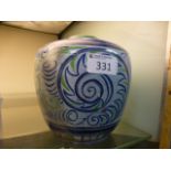 A blue and white studio pottery pot