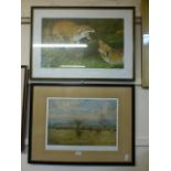 A framed and glazed hunting print along