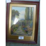 A framed and glazed oil of country garde