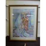 A framed and glazed pastel drawing of a