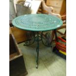 A green painted metal garden table