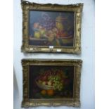 A pair of ornate gilt framed oils on can