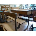 A mid 20th century twin school desk, wit