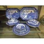 A selection of blue and white ceramic wa