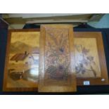 Three marquetry panels