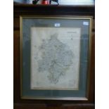 A framed and glazed map of Warwickshire