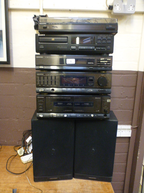 A quantity of Memorex hifi stacking syst