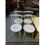 Four white painted penny seated chairs