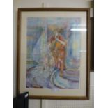 A framed and glazed pastel drawing of a