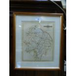A framed and glazed map of Warwickshire
