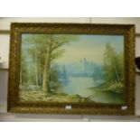 An ornate gilt framed oil on canvas of m