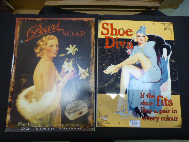 Four reproduction metal advertising sign