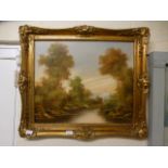 An ornate gilt framed oil on canvas of r