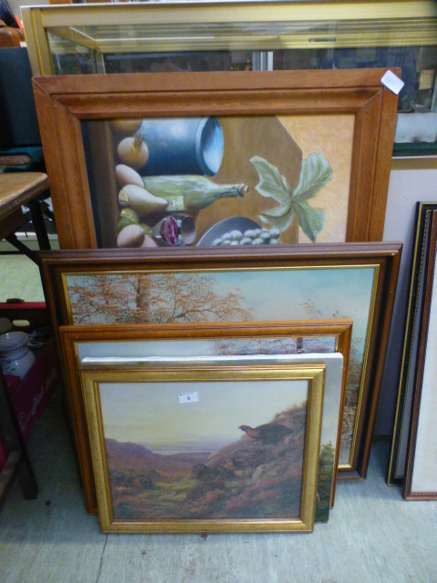 A quantity of framed and unframed oils,