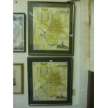 Two framed and glazed maps of the city o