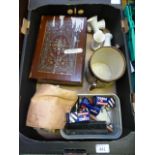 A tray containing an assortment of items