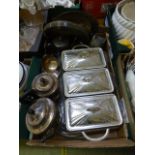 A tray of plated items to include tureen